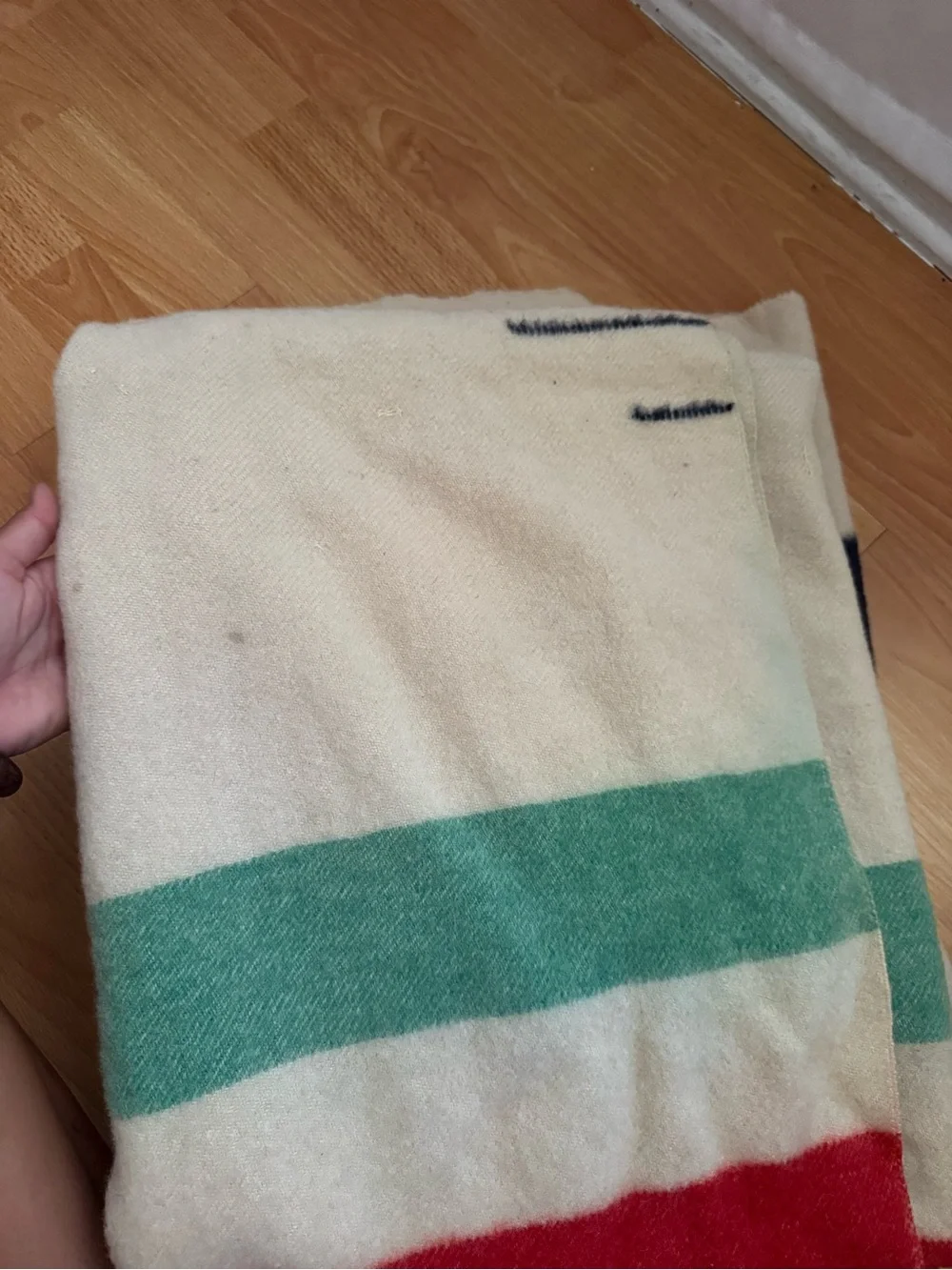Husdon Bay 5 point Striped Wool Blanket - Cream with Multicolor Stripes